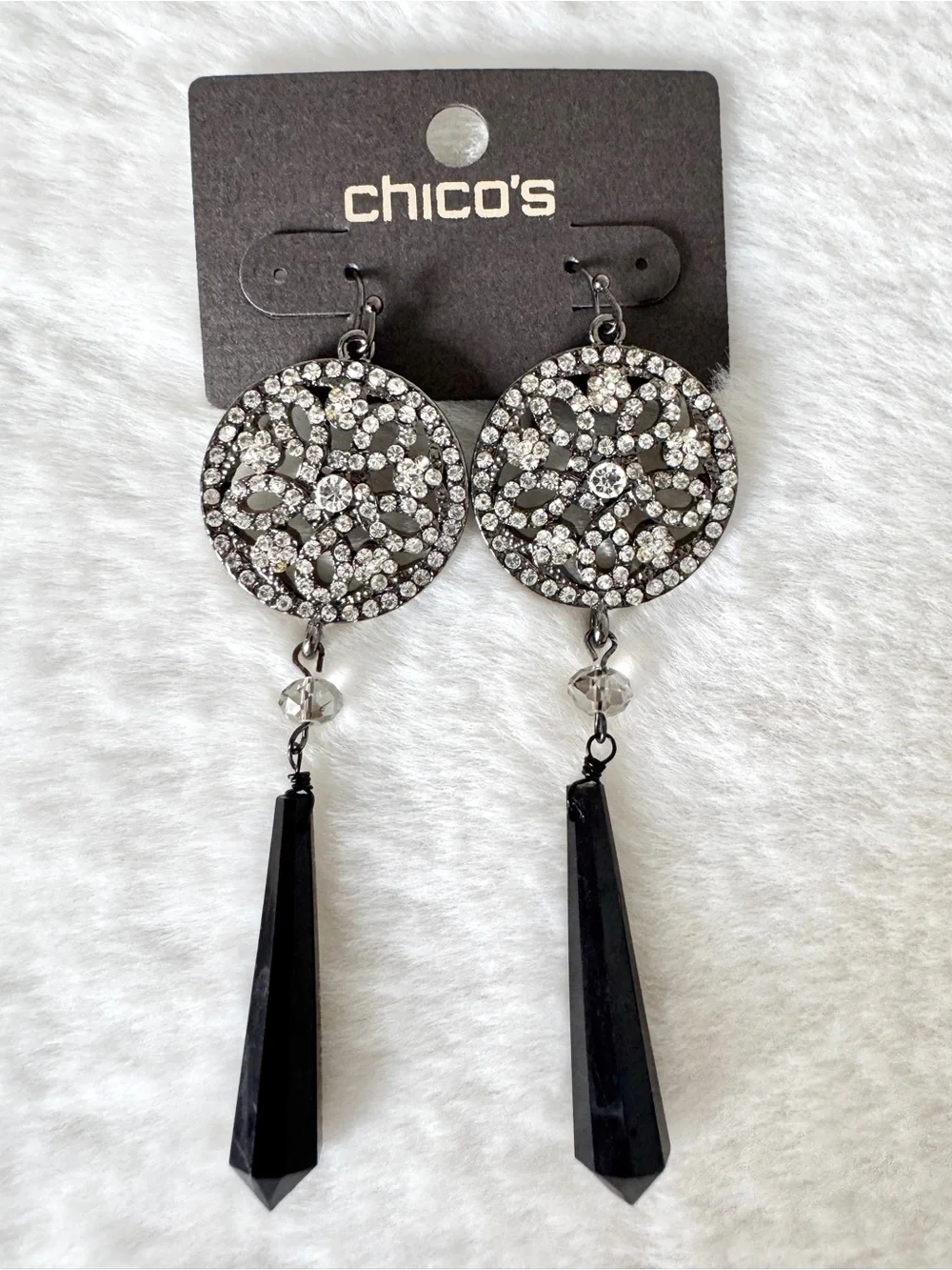 Chico's Crystal and Black Beaded Dangle Earrings - NWT